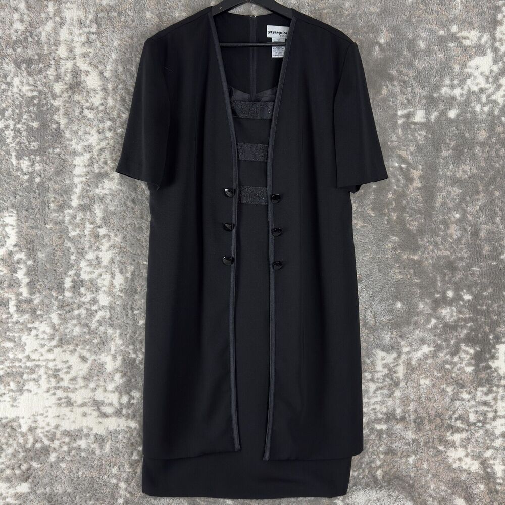 Perceptions Size 12 Shift Midi Dress Black Button Short Sleeve Zip‎
